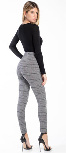 LEGGINGS DONNA MODA EFFETTO SCOZZESE VITA ALTA 