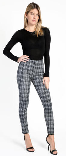 LEGGINGS DONNA MODA EFFETTO TARTAN VITA ALTA 