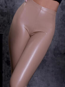 LEGGINGS VITA ALTA SIMILPELLE COLORE CARAMELLO 